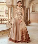 Beige Embroidery  Viscose Organza Lehenga Set