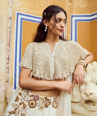 Beige Embroidery  Viscose Organza Lehenga Set 4