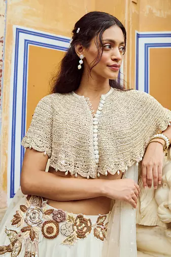 Beige Embroidery  Viscose Organza Lehenga Set