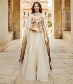 Beige Embroidery  Viscose Organza Lehenga Set