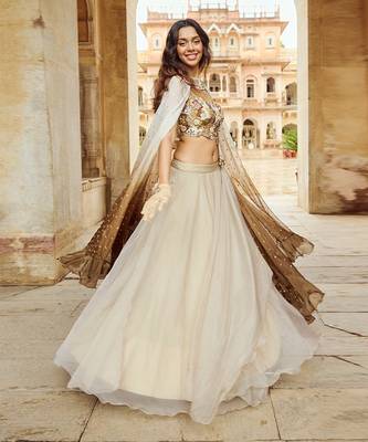 Beige Embroidery  Viscose Organza Lehenga Set 2