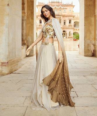 Beige Embroidery  Viscose Organza Lehenga Set 3