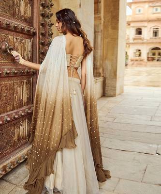 Beige Embroidery  Viscose Organza Lehenga Set 4