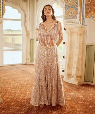 Beige Embroidery  Viscose Organza Lehenga Set 1