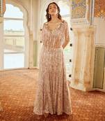 Beige Embroidery  Viscose Organza Lehenga Set