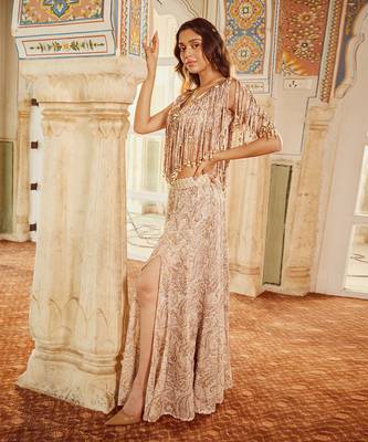 Beige Embroidery  Viscose Organza Lehenga Set 3