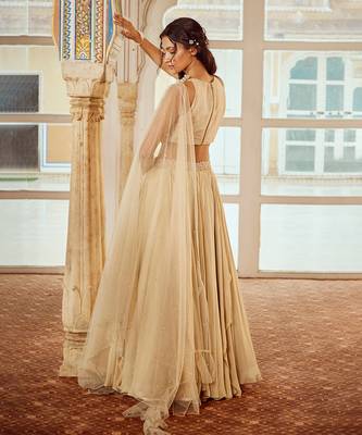 Beige Embroidery  Viscose Organza Lehenga Set 3