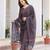 Maroon color cotton blend printed fancy flared kurta trousers with dupata