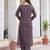Maroon color cotton blend printed fancy flared kurta trousers with dupata