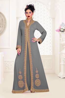 Grey color Full Sleeves Handmade Moroccan Kaftan 1