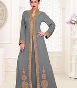 Grey color luxurious Full Sleeves Handmade Moroccan Kaftan.