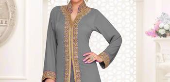 Grey color Full Sleeves Handmade Moroccan Kaftan 2