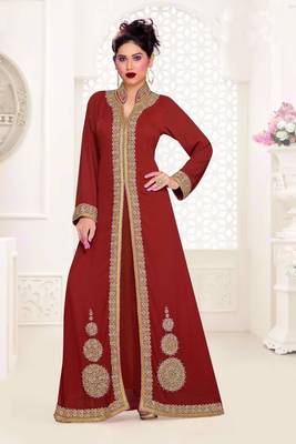 Maroon color Full Sleeves Handmade Moroccan Kaftan 1