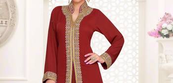 Maroon color Full Sleeves Handmade Moroccan Kaftan 2