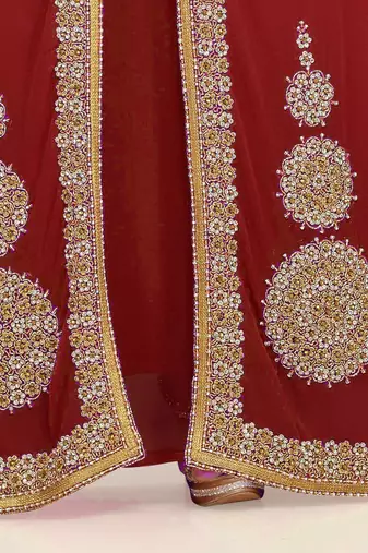 Maroon color Full Sleeves Handmade Moroccan Kaftan