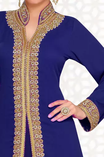 Navy Blue color Full Sleeves Handmade Moroccan Kaftan