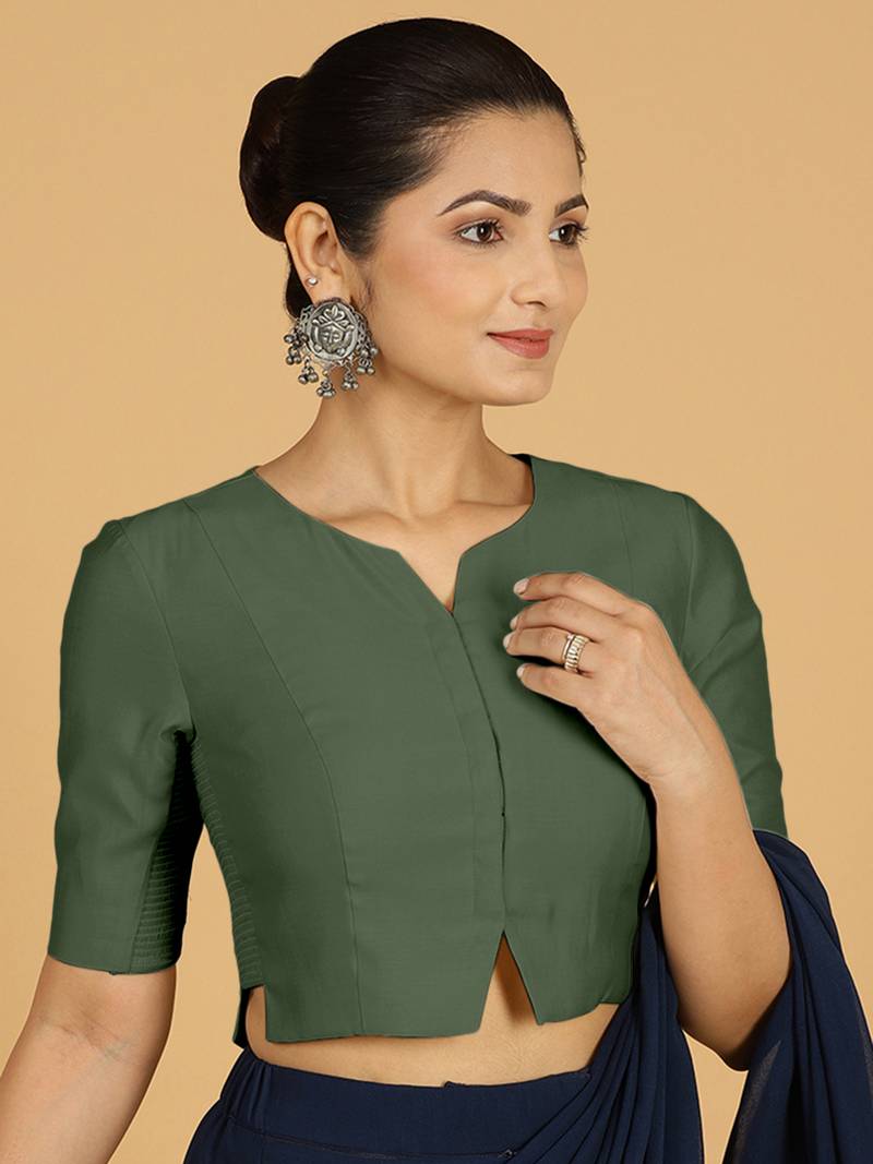 Green Viscose Sweetheart Plain readymade blouse