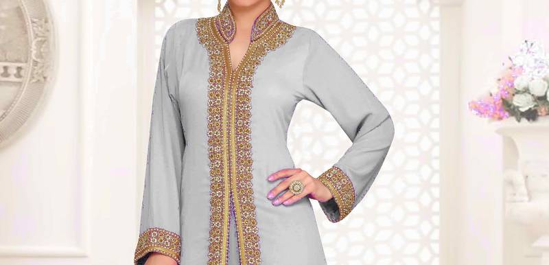 Off-White color luxurious Full Sleeves Handmade Moroccan Kaftan.