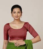 Rust Silk Round Neck Plain readymade blouse