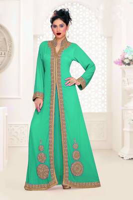 Sea Green color Full Sleeves Handmade Moroccan Kaftan 1