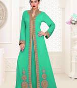 Sea Green color luxurious Full Sleeves Handmade Moroccan Kaftan.