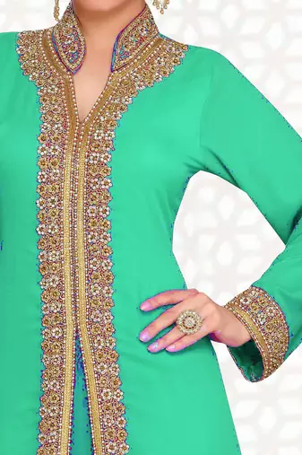Sea Green color Full Sleeves Handmade Moroccan Kaftan