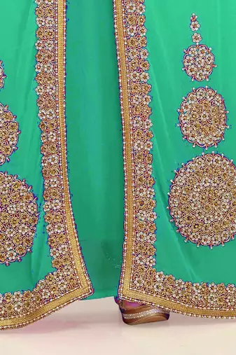 Sea Green color Full Sleeves Handmade Moroccan Kaftan