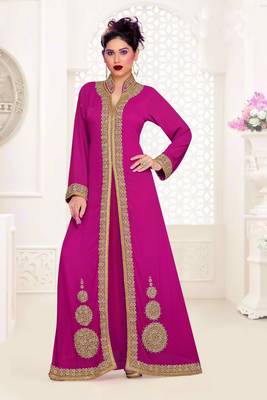 Wine color Full Sleeves Handmade Moroccan Kaftan 1