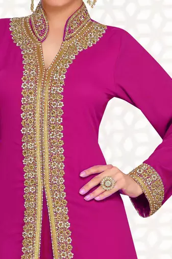 Wine color Full Sleeves Handmade Moroccan Kaftan