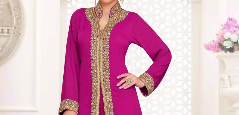 Wine color luxurious Full Sleeves Handmade Moroccan Kaftan.