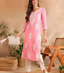 Women Pink color rayon blend embroidered fancy Only kurta