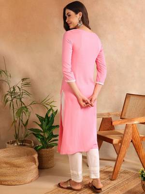 Women Pink color rayon blend embroidered fancy Only kurta 5