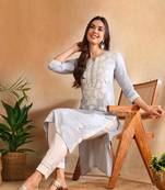 Women Blue color rayon blend embroidered fancy Only kurta