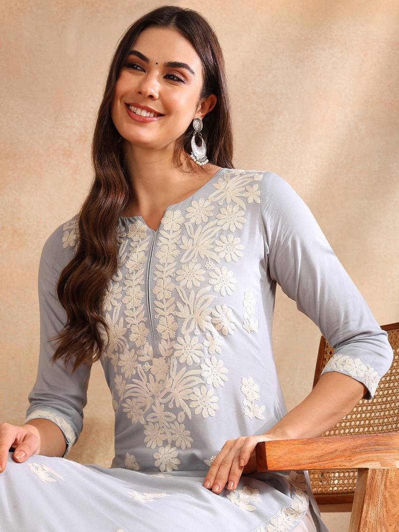 Women Blue color rayon blend embroidered fancy Only kurta