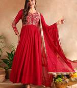 Pink color georgette embroidered fancy kurta with dupatta