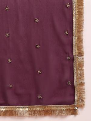 Burgundy color georgette embroidered fancy kurta with dupatta 5