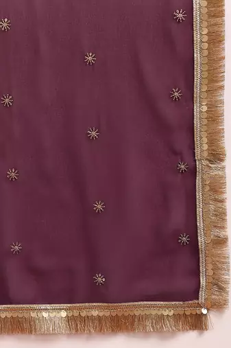 Burgundy color georgette embroidered fancy kurta with dupatta