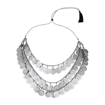 silver oxidised traditional south indian style multilayered coin necklace jewellery with earrings for women 3