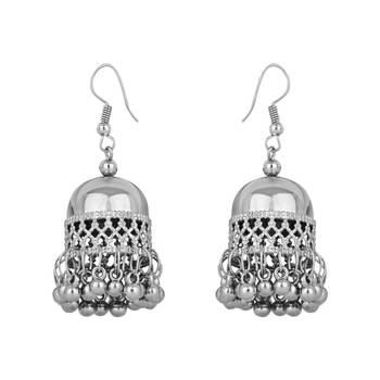silver oxidised traditional south indian style multilayered coin necklace jewellery with earrings for women 4