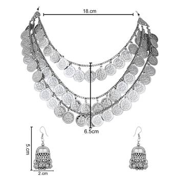 silver oxidised traditional south indian style multilayered coin necklace jewellery with earrings for women 5