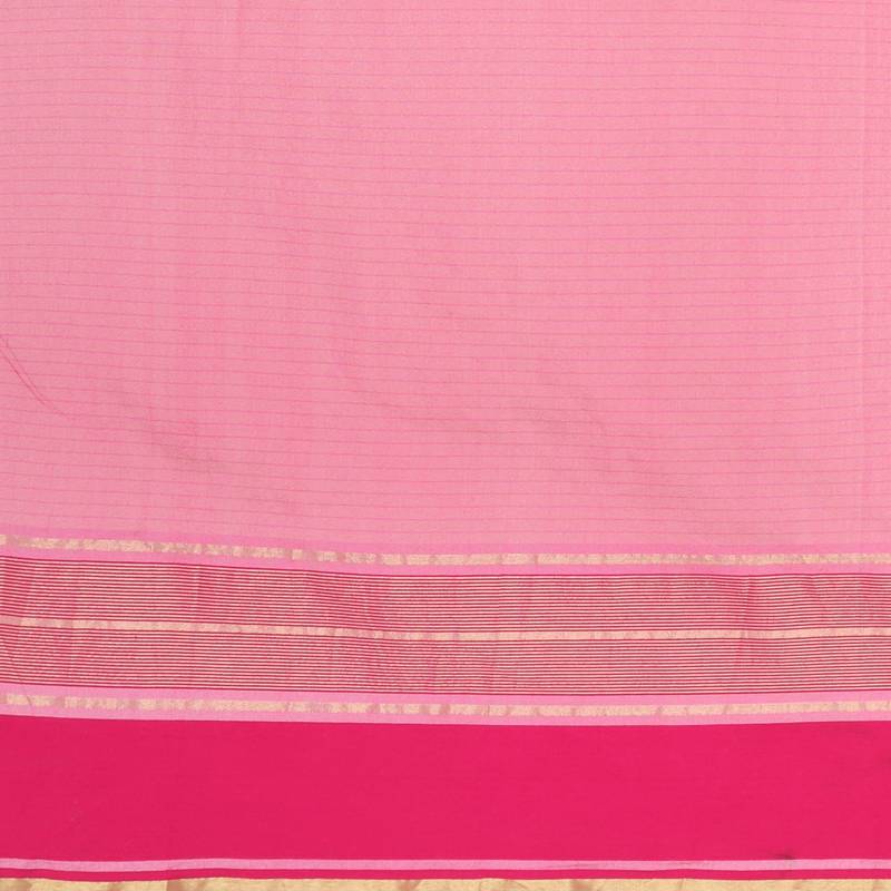 Women'S Baby Pink Jacquard Silk Blend Mangalagiri Woven Checkered Saree With Unstitched Blouse Piece
