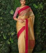 Women'S Yellow Jacquard Silk Blend Mangalagiri Woven Checkered Saree With Unstitched Blouse Piece