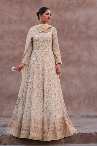 Vasu Sarees Georgette Sequin Embroidered Beige Salwar Suit