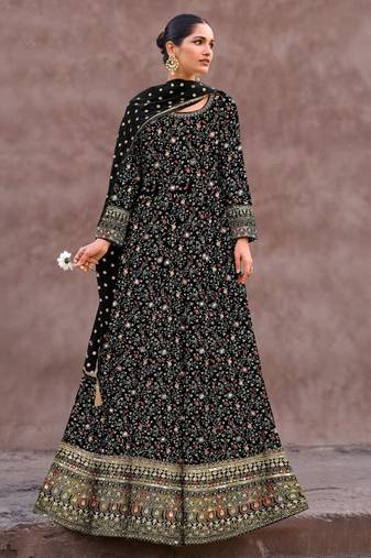 Black georgette embroidery party wear abaya style suit