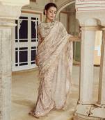 Beige printed silk oragnza  saree set