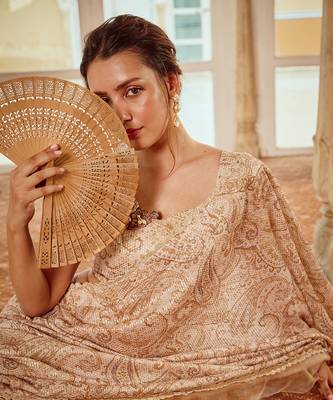 Beige printed silk oragnza  saree set 3