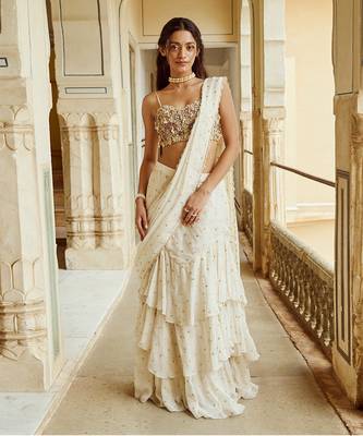 White  heavy embroidery organza saree set 1