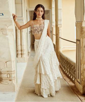 White  heavy embroidery organza saree set 2