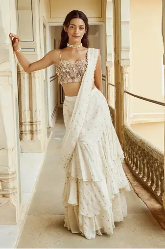 White  heavy embroidery organza saree set
