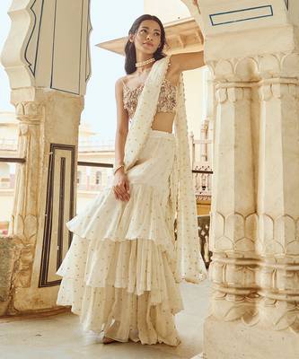 White  heavy embroidery organza saree set 3
